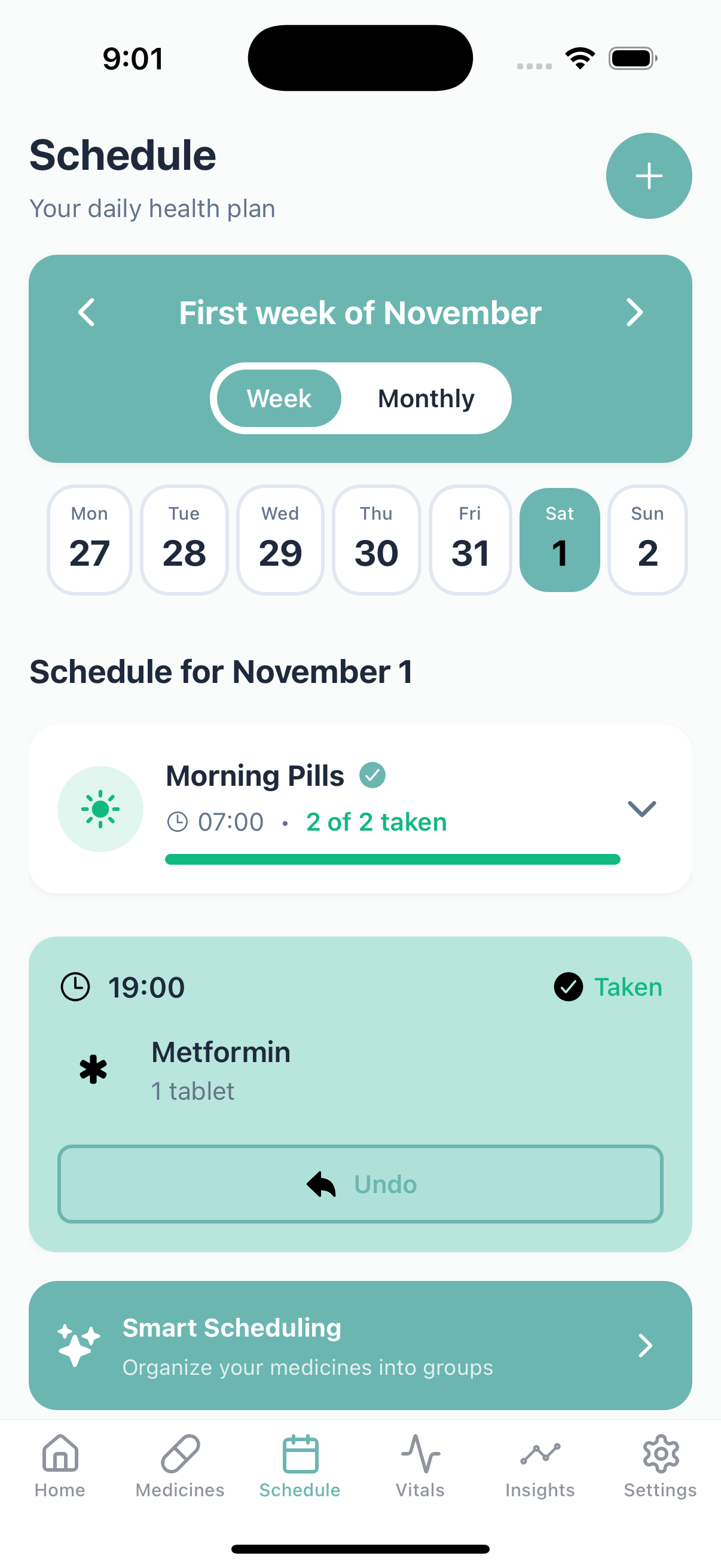 Medication reminder notifications on MediBear Life app