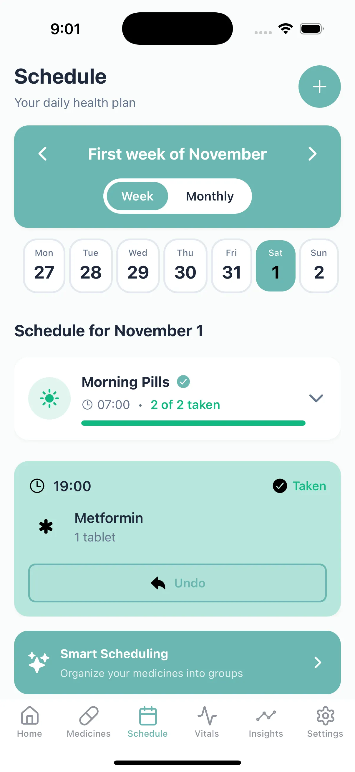 Medication reminder notifications on MediBear Life app